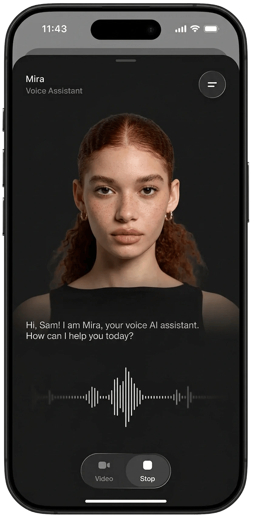 tidamind AI voice-chat interface on a phone