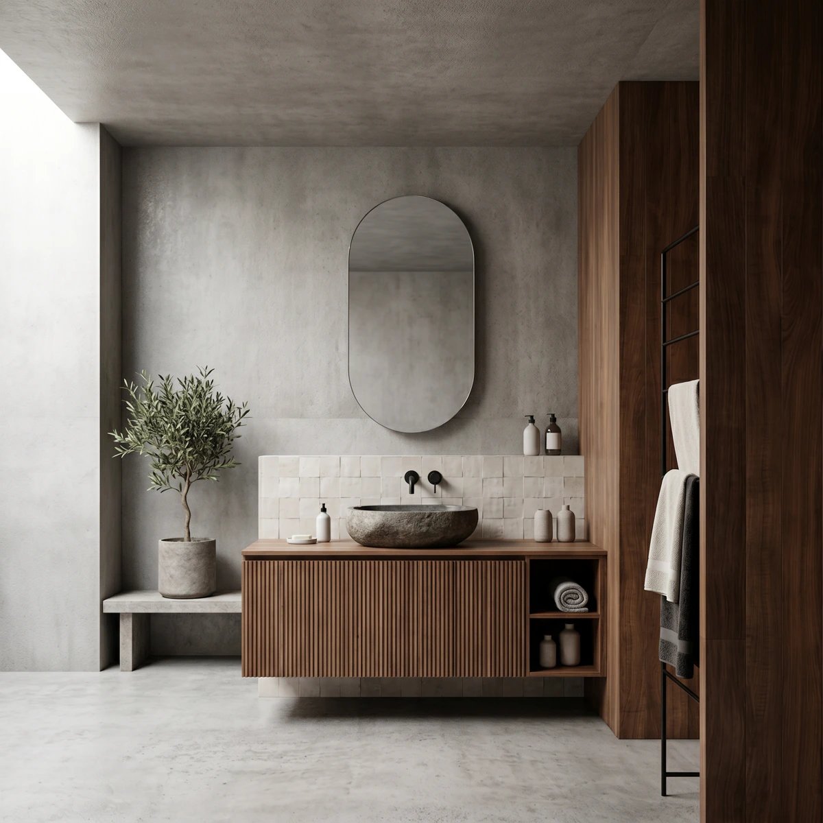 Renovated bathroom with timber vanity